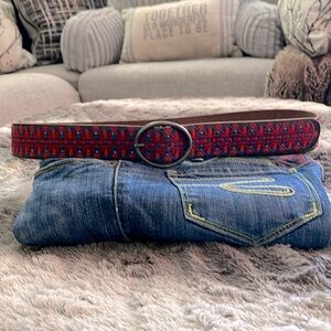 Studded Blue & Red Embroidered Belt